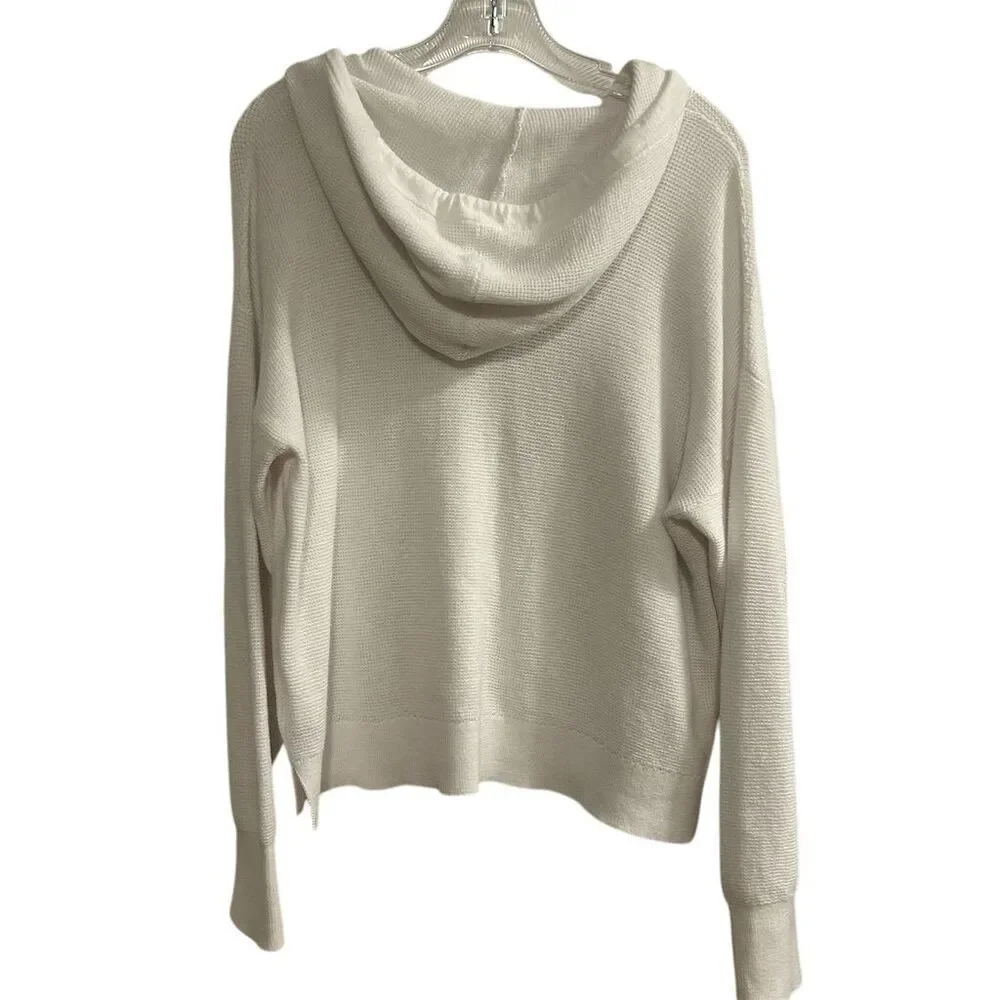 Michael Kors Women's White Ribbed Hoodie Sweater Size M‎ Pullover
